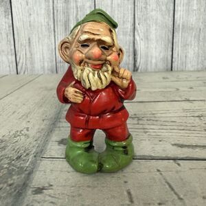 Vintage Ceramic Hand Painted Chalkware Elf Gnome 4" Japan Figurine Ornament